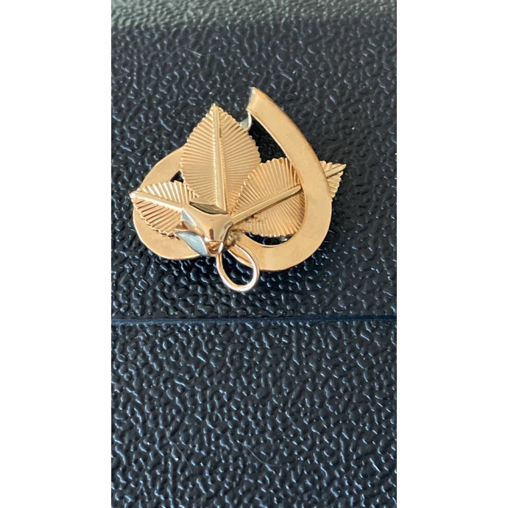 Van Dell 12K GF Heart with Rosebud and Leaves Brooch VINTAGE